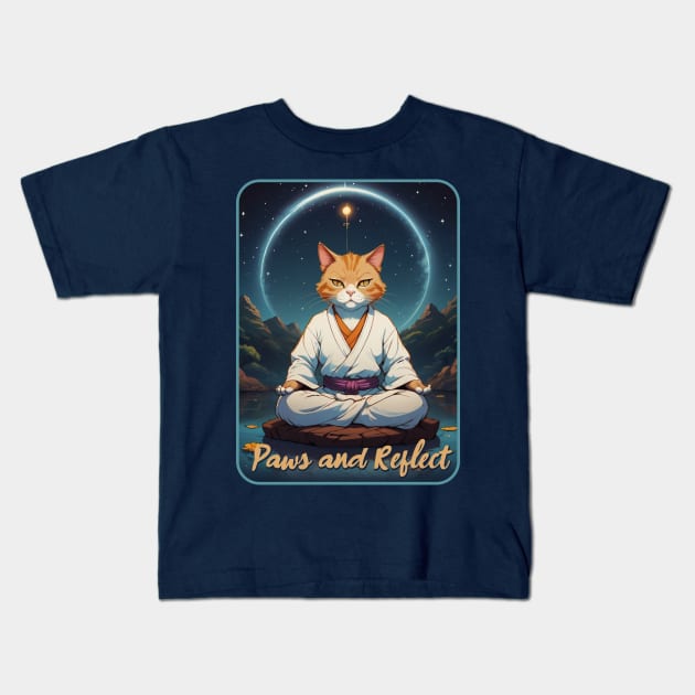 Paws and Reflect [cat pun] Kids T-Shirt by Blended Designs